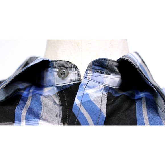 Coevals Club Men Sz L Plaid Western Shirt Pearl Snap Button Blue Black White - Picture 4 of 11